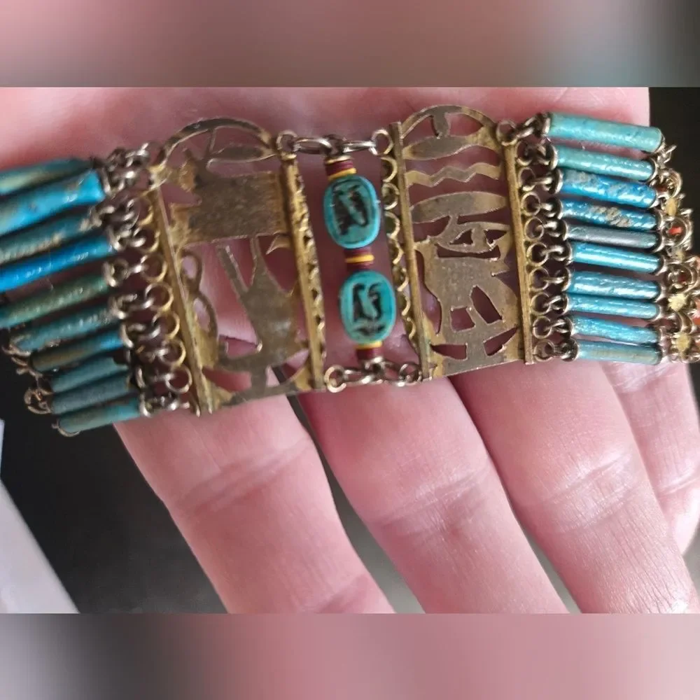 Egyptian Revival Faience Bracelet Vintage 30/40s - Picture 12 of 16